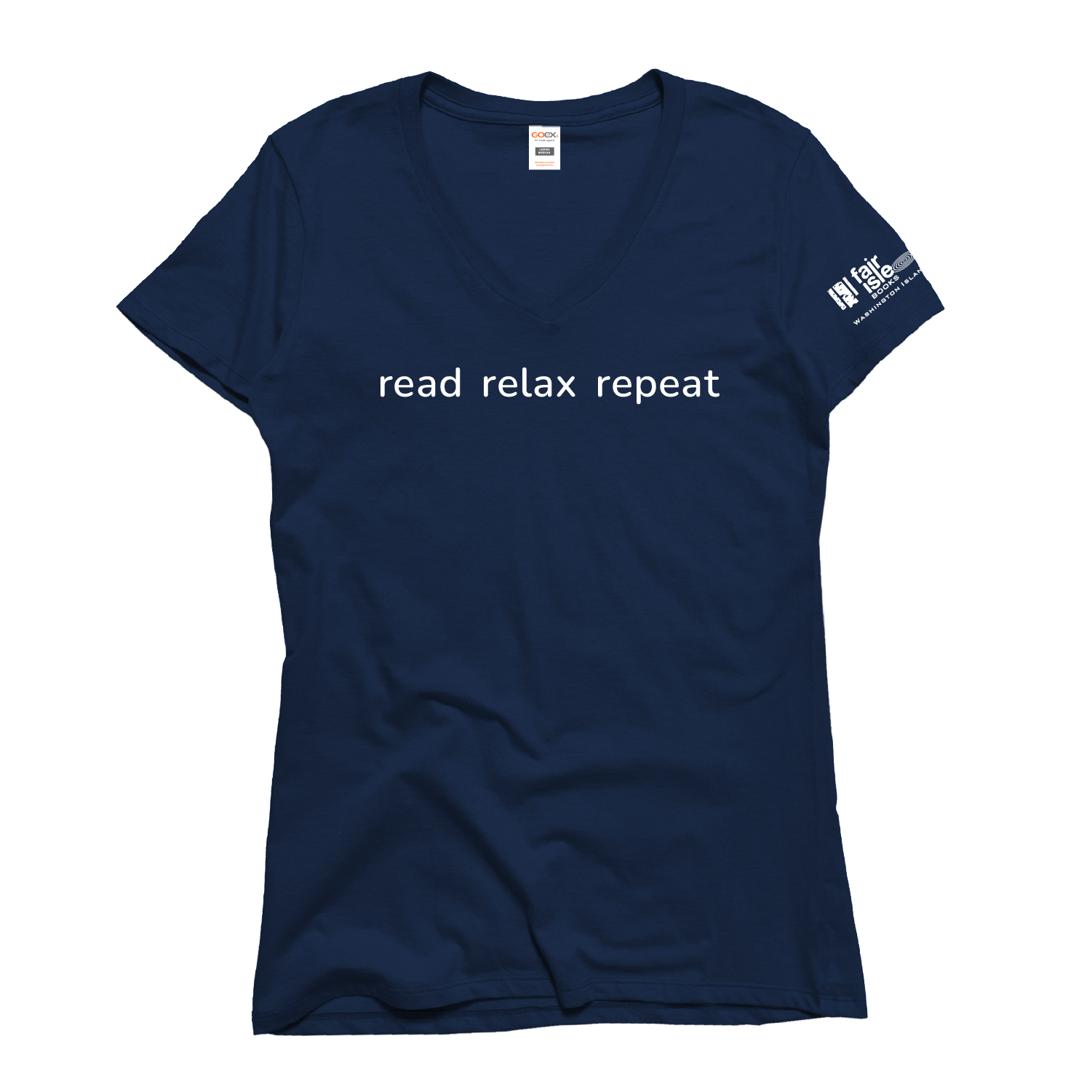 read relax repeat ladies navy v neck short sleeve cotton tee
