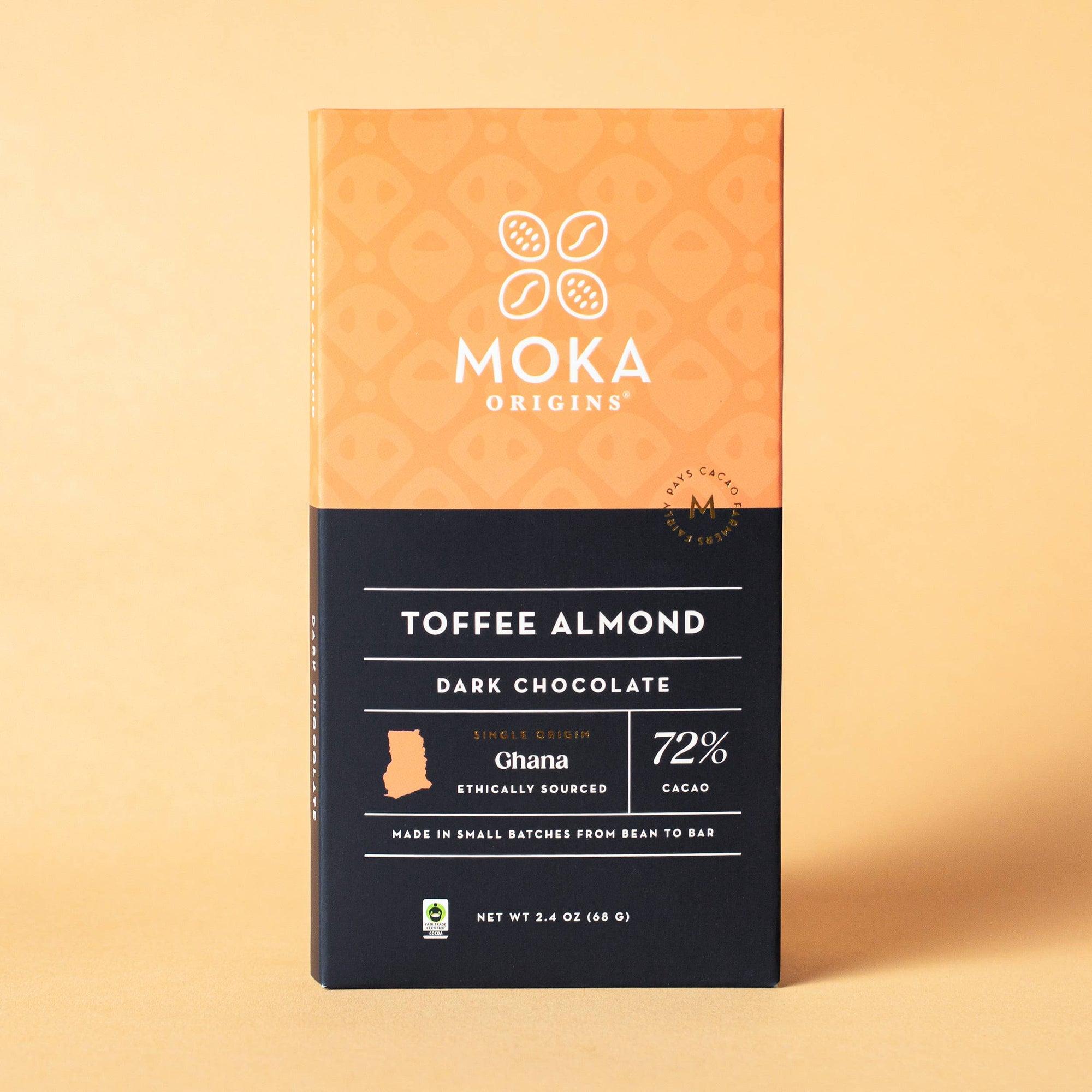 Organic Dark Chocolate Bar – Toffee Almond (72%)