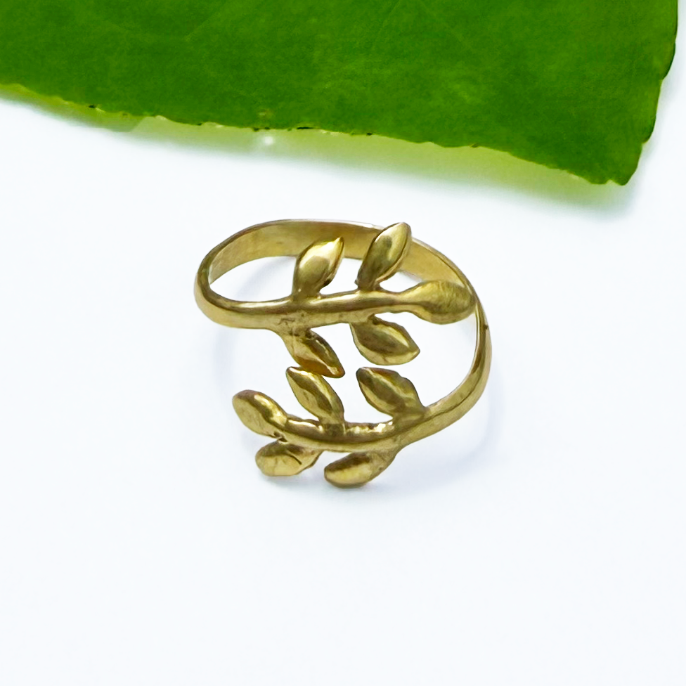 A New Leaf Adjustable Ring - Brass, Indonesia