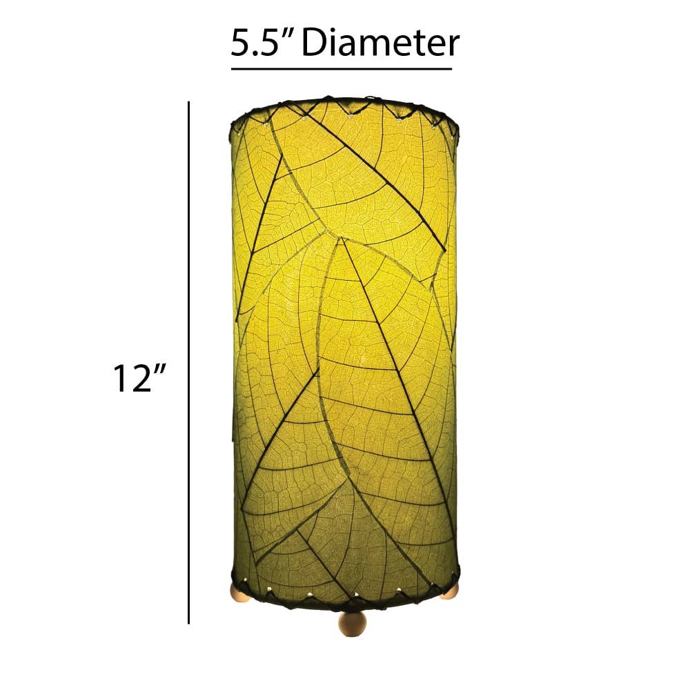 12 Inch Cocoa Leaf Cylinder Lamp Green, Shade Real Leaves