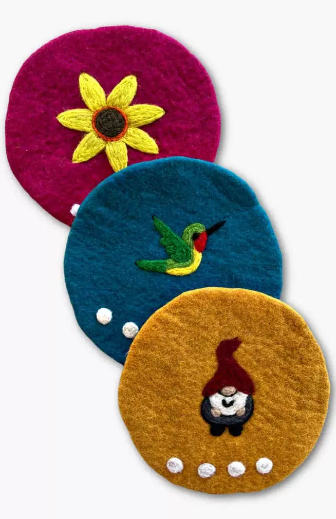 Hand Crafted Felt Trivet w 4 Different Needle Felt Designs