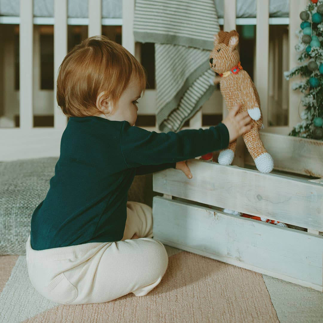 Woodland Deer Rattle – Handmade Organic Cotton Baby Toy