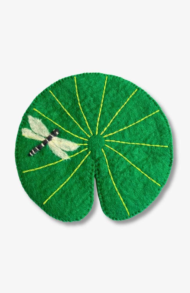 Handcrafted Felt Lily Pad Trivet w Dragonfly or Frog Detail