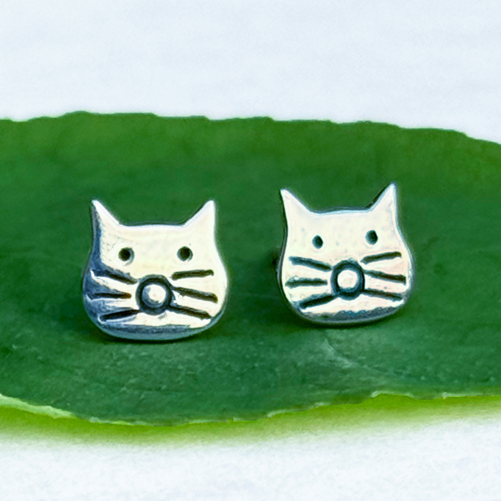 Tiny Cat Face Studs - Sterling Silver, Indonesia