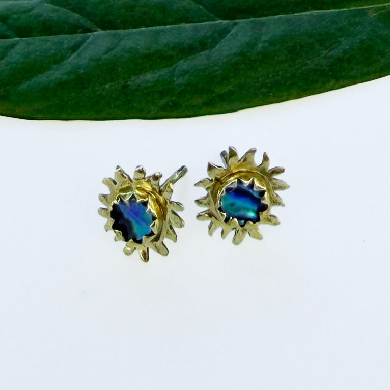 Abalone Sun Mini Studs - Brass, Indonesia