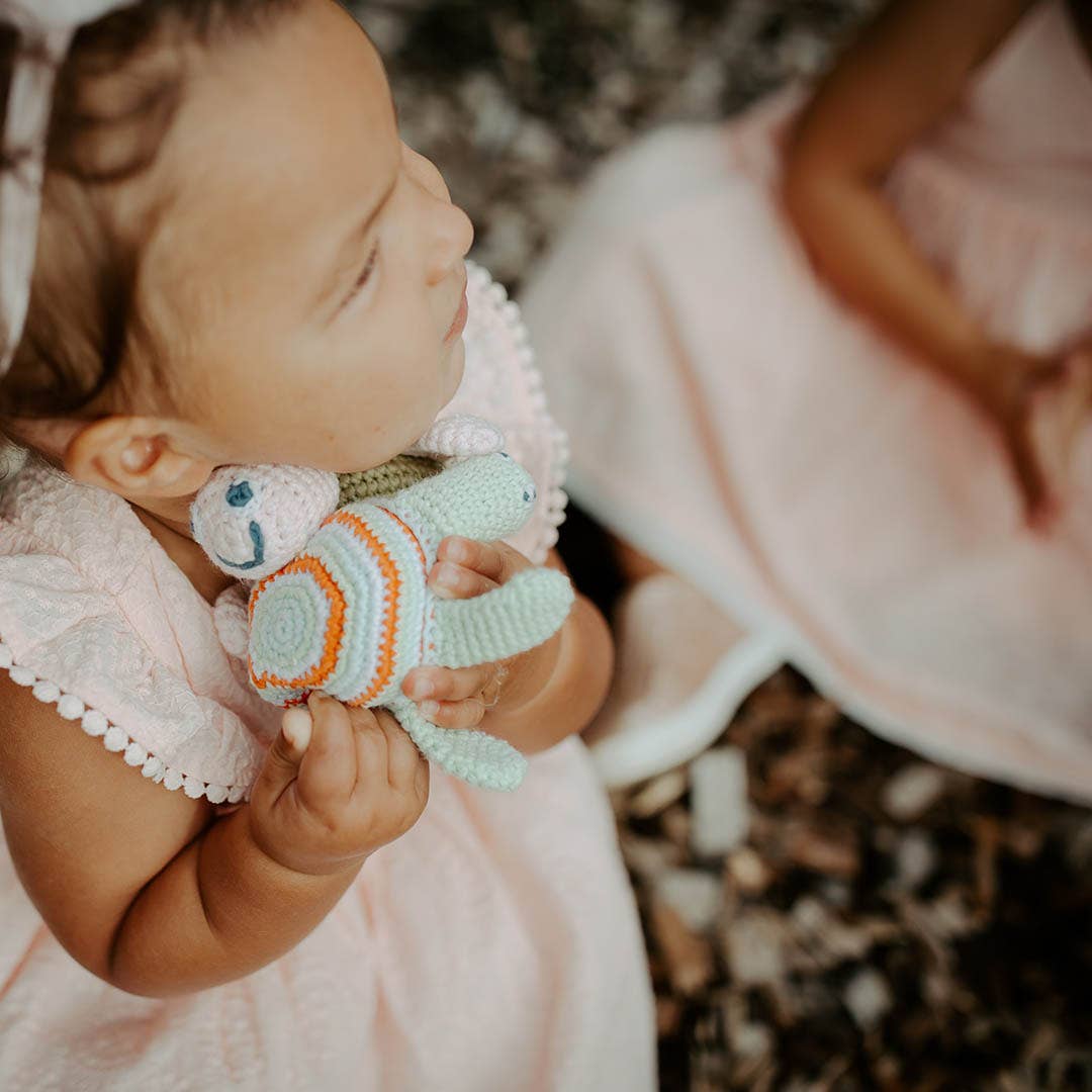 Handcrafted Playful Sea Turtle Baby Rattle – Organic Cotton