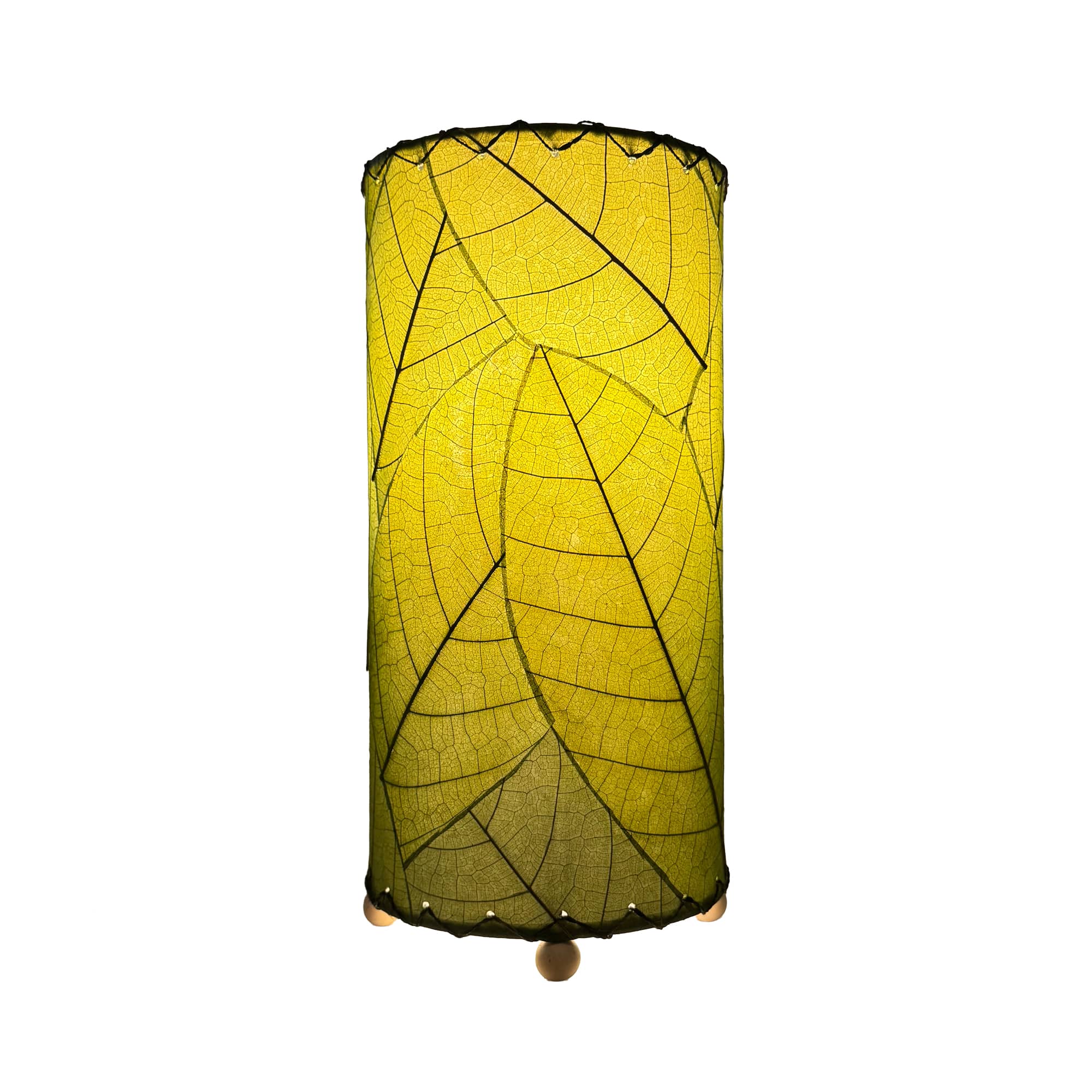 12 Inch Cocoa Leaf Cylinder Lamp Green, Shade Real Leaves