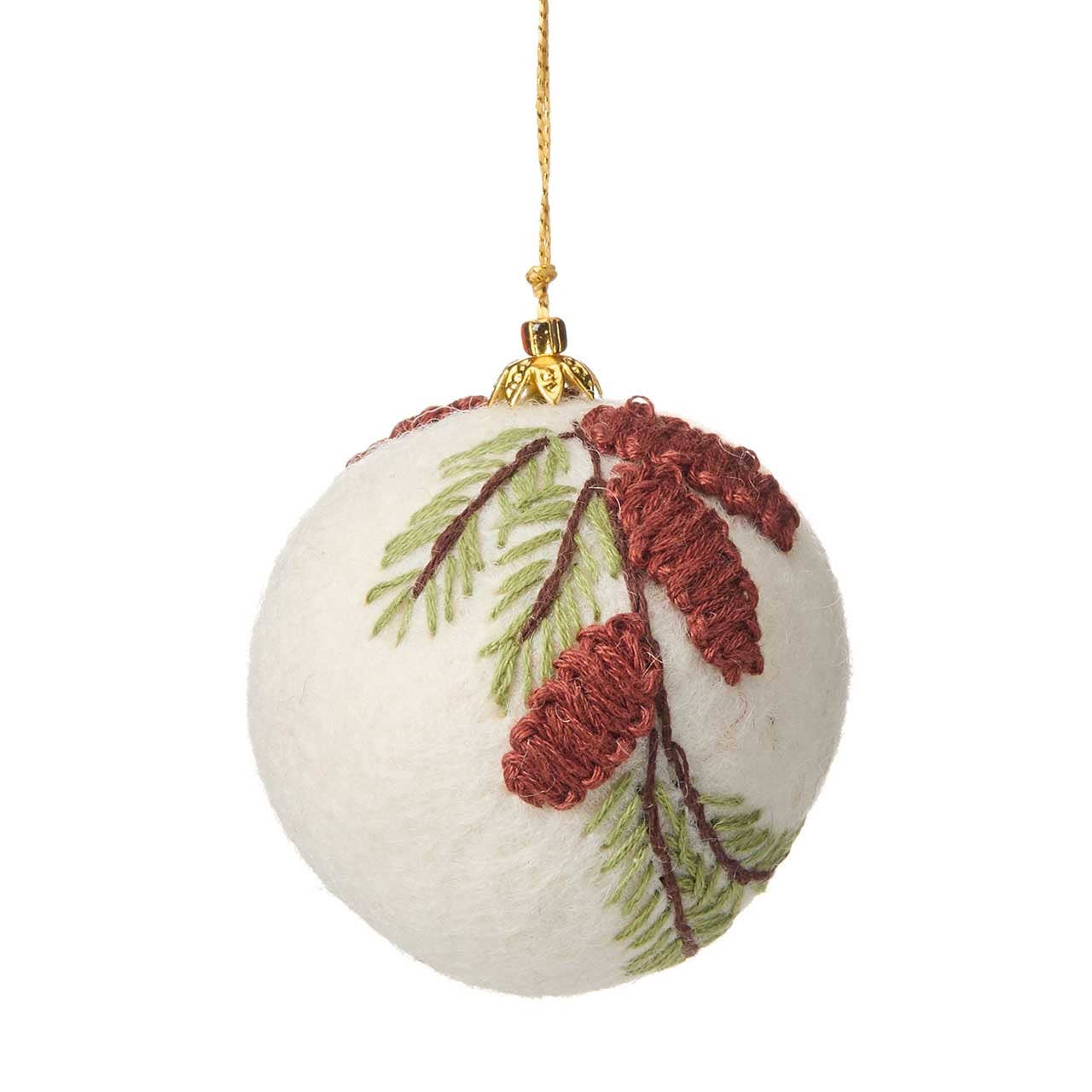 Winter Felted Ball Christmas Ornaments - Set of 3