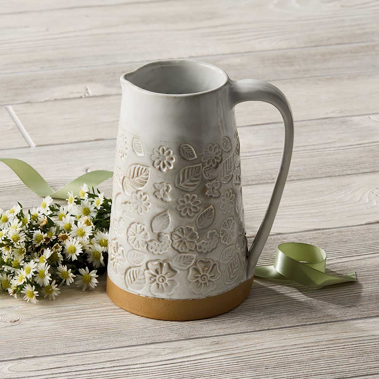 Pressed Blossom Ceramic Pitcher