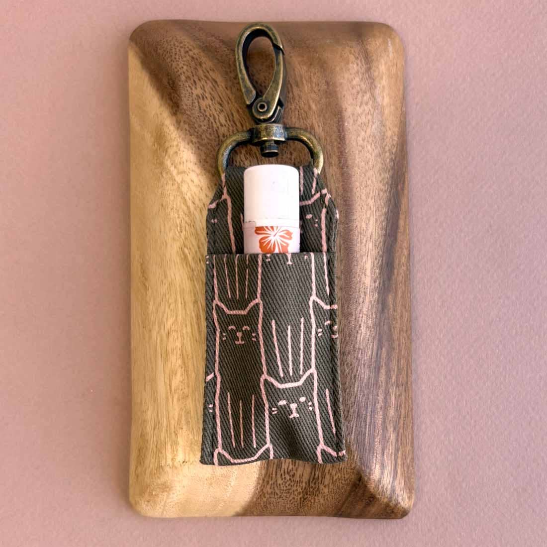 Lip Balm Bag - Cat Prints - Lipstick Clip