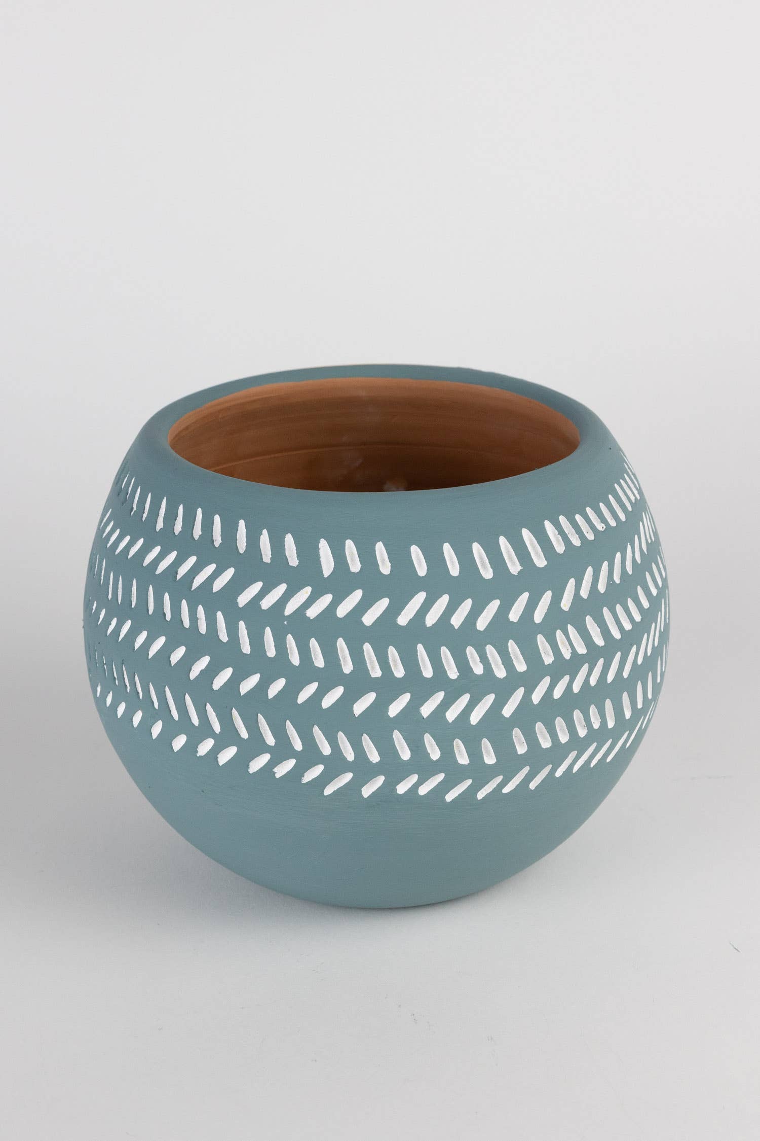 * Teal Scored Terracotta Planter 7&#39;&#39;D