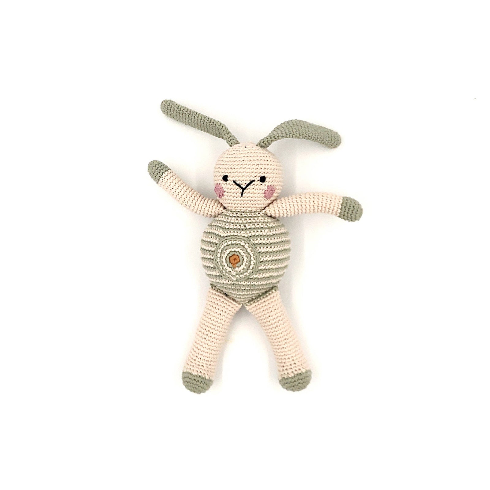Organic Bunny Baby Rattle – Cream with Teal Belly Spot