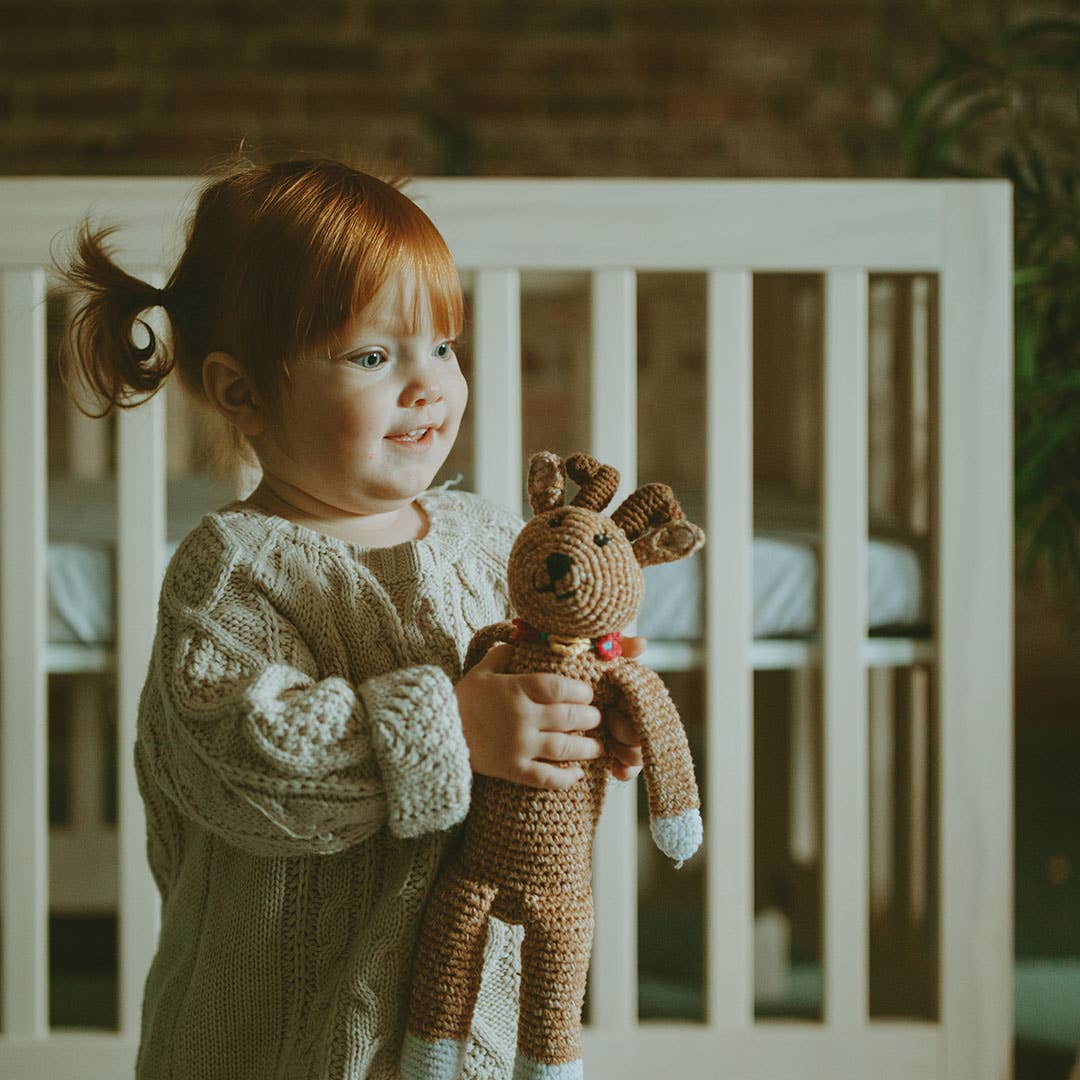 Woodland Deer Rattle – Handmade Organic Cotton Baby Toy