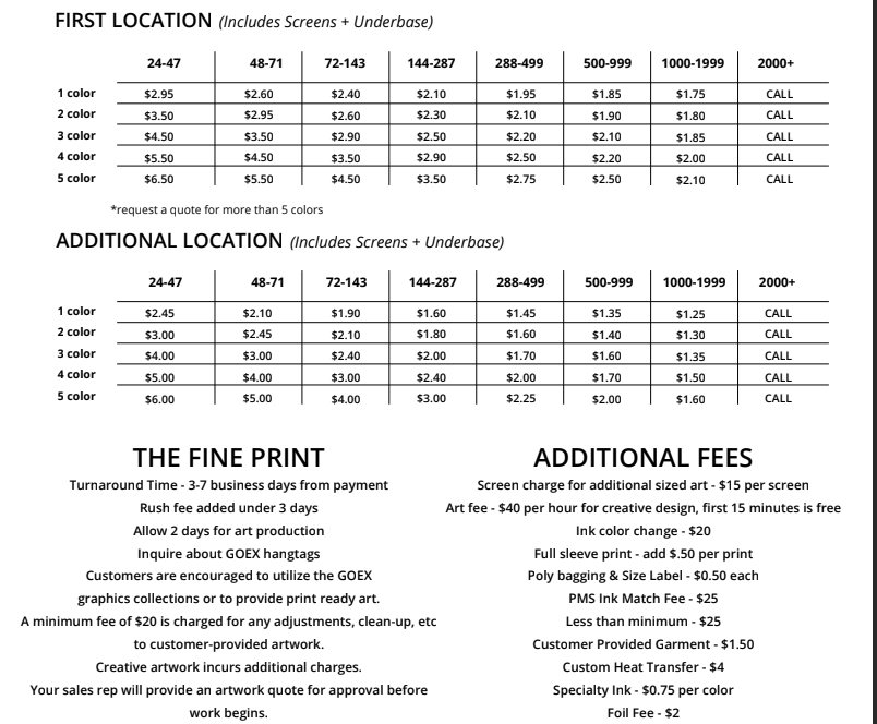 Custom Screen Print (Print Cost Only)