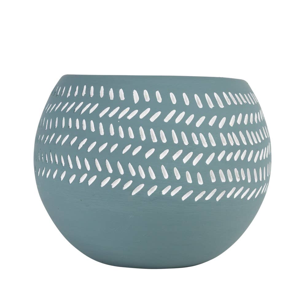 * Teal Scored Terracotta Planter 7''D