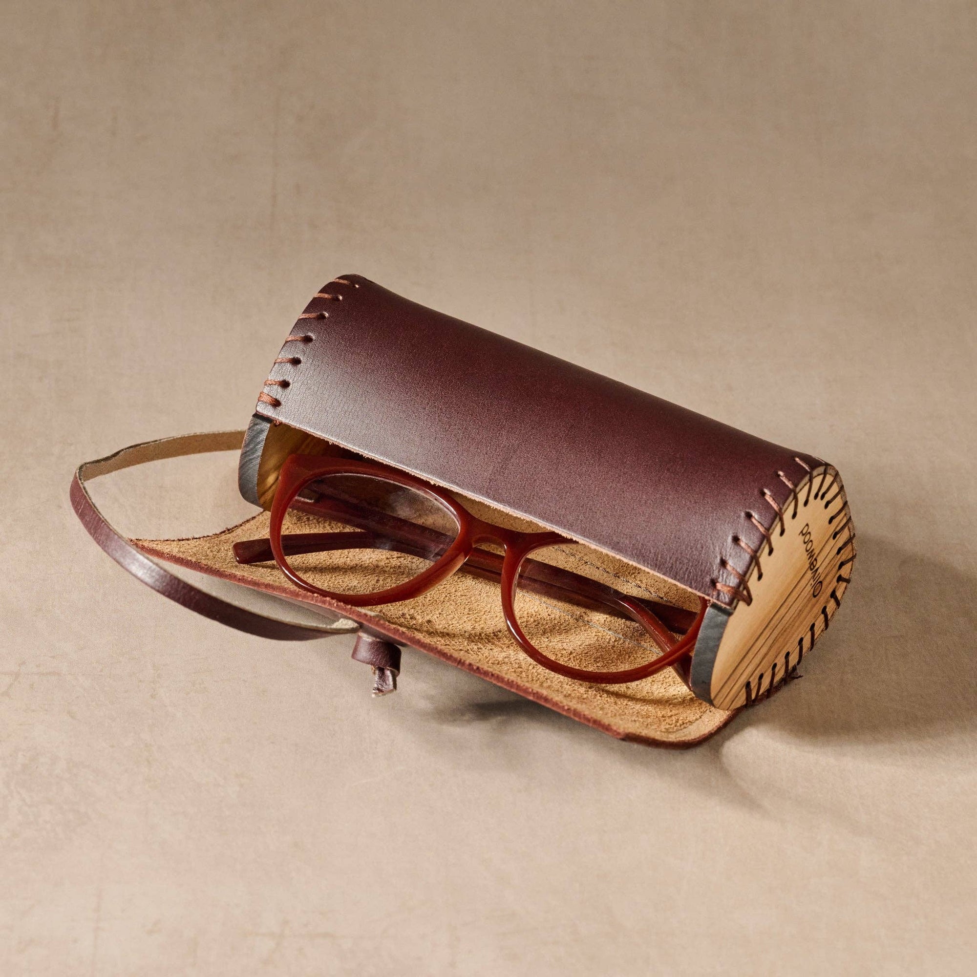 * Asif Leather &amp; Olive Wood Eyeglass Case