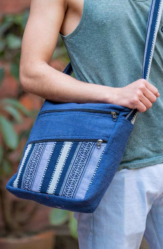 Multi Zip Pocket Unisex Cotton Striped Gyari Travel Bag
