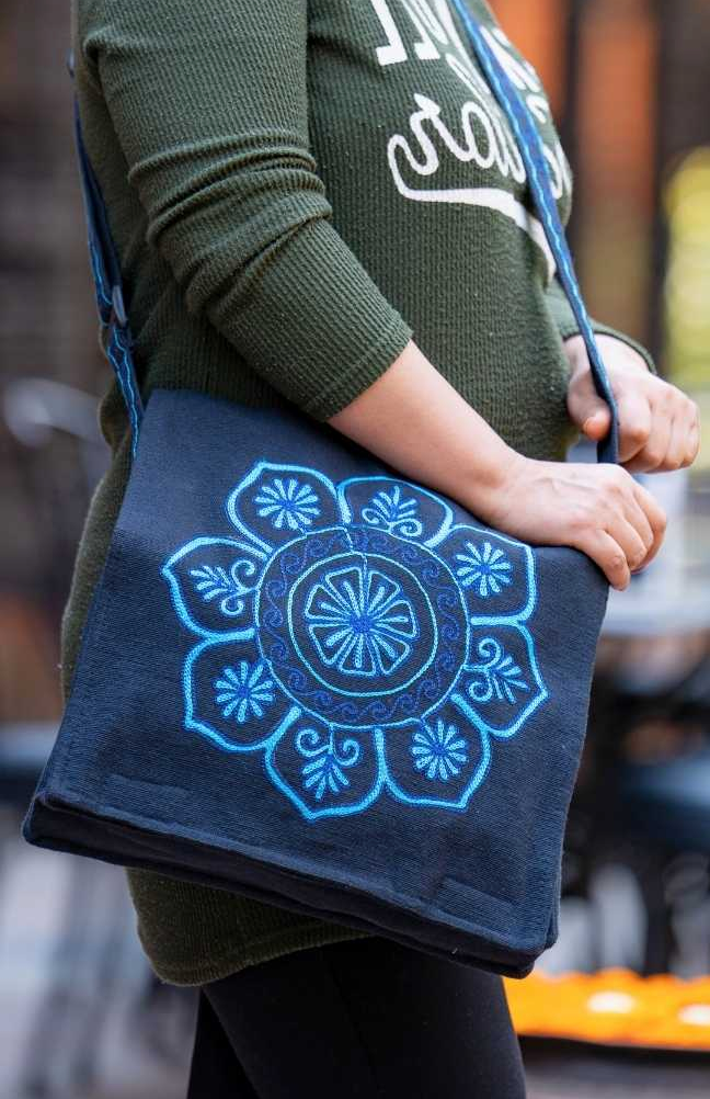Handcrafted, Cotton Embroidered Mandala Crossbody Flap Bag