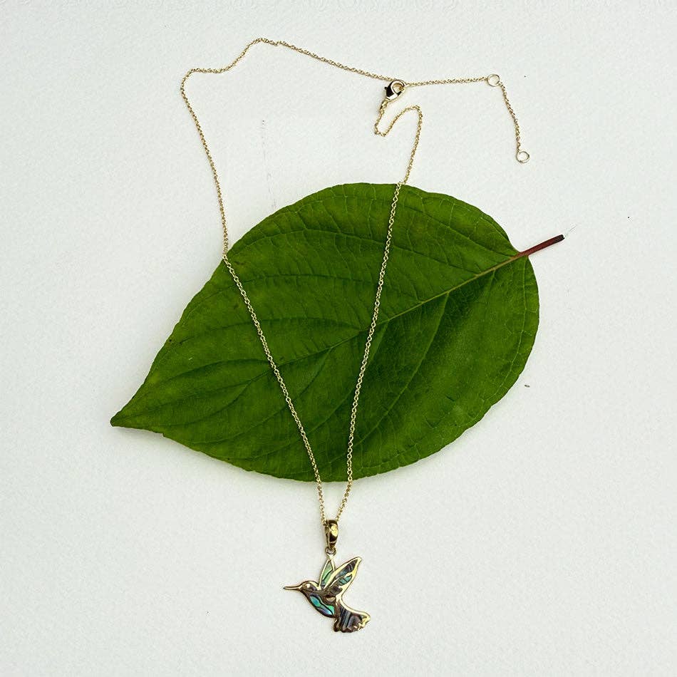 Abalone Hummingbird Necklace - Brass, Indonesia