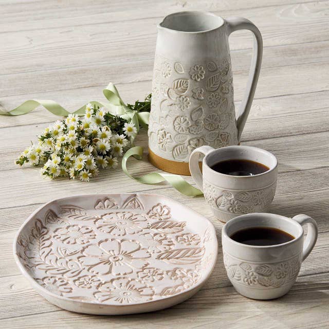 Pressed Blossom Ceramic Pitcher