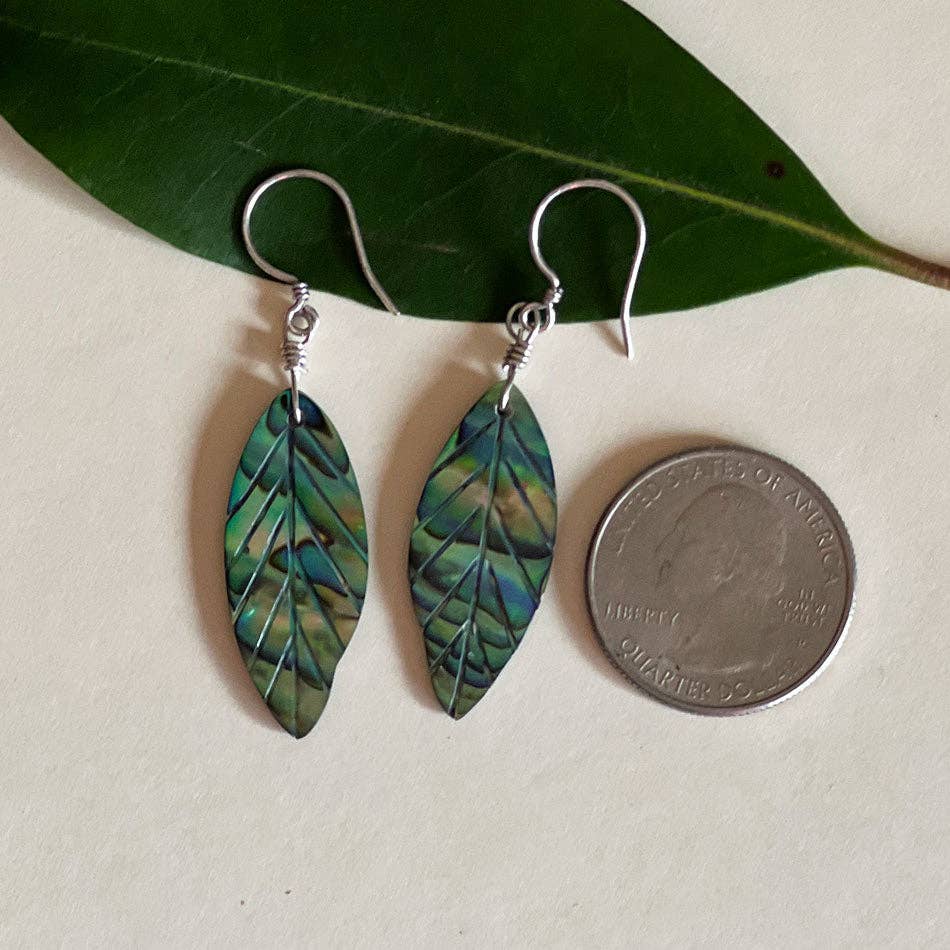 Abalone New Leaf Earrings - Sterling Silver, Indonesia