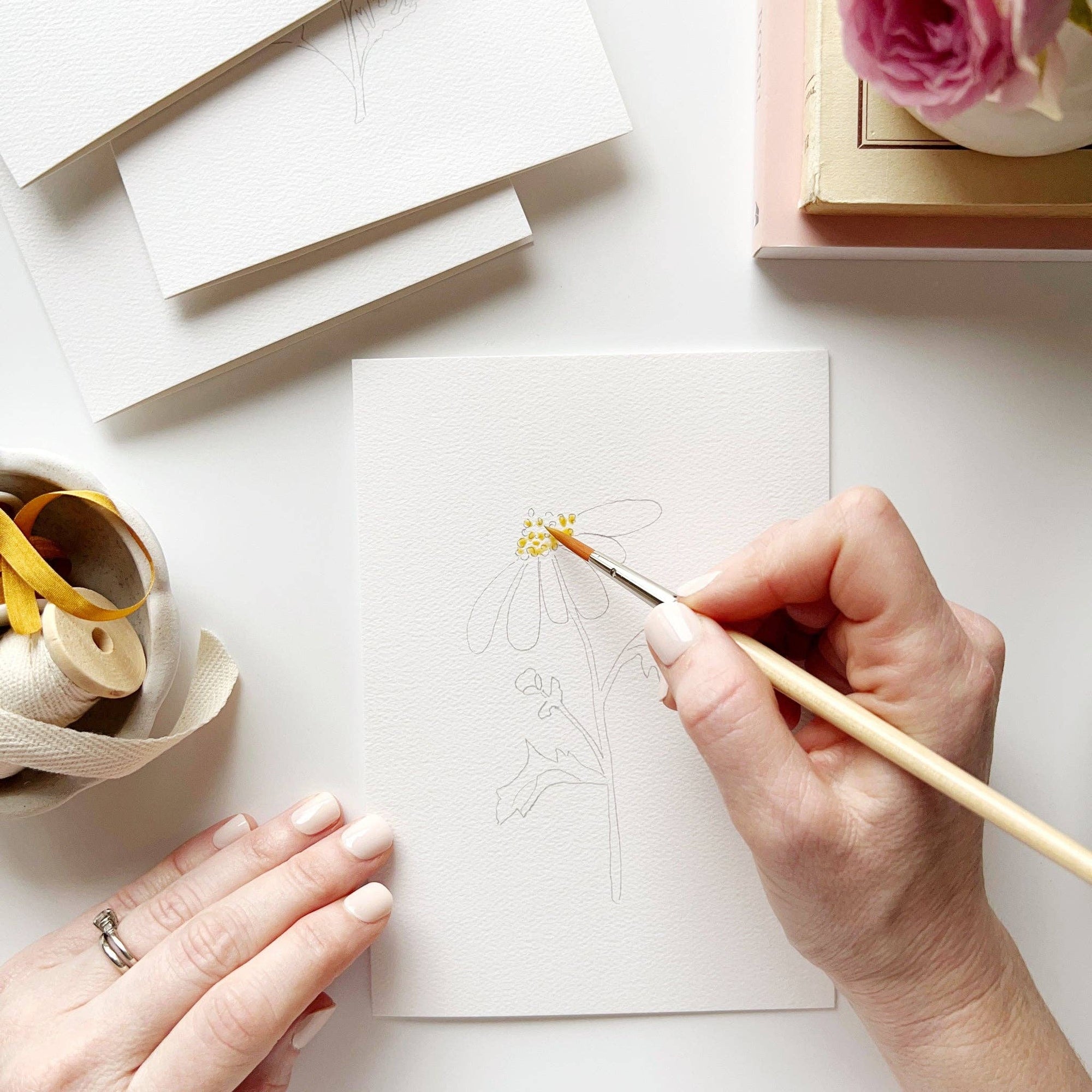 Garden flowers paintable watercolor notecard set