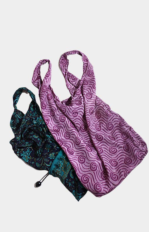 Hand Crafted Recycled Silk Sari Stuffable Tote Shopping Bag