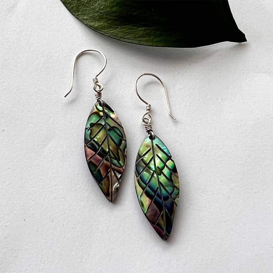 Abalone New Leaf Earrings - Sterling Silver, Indonesia