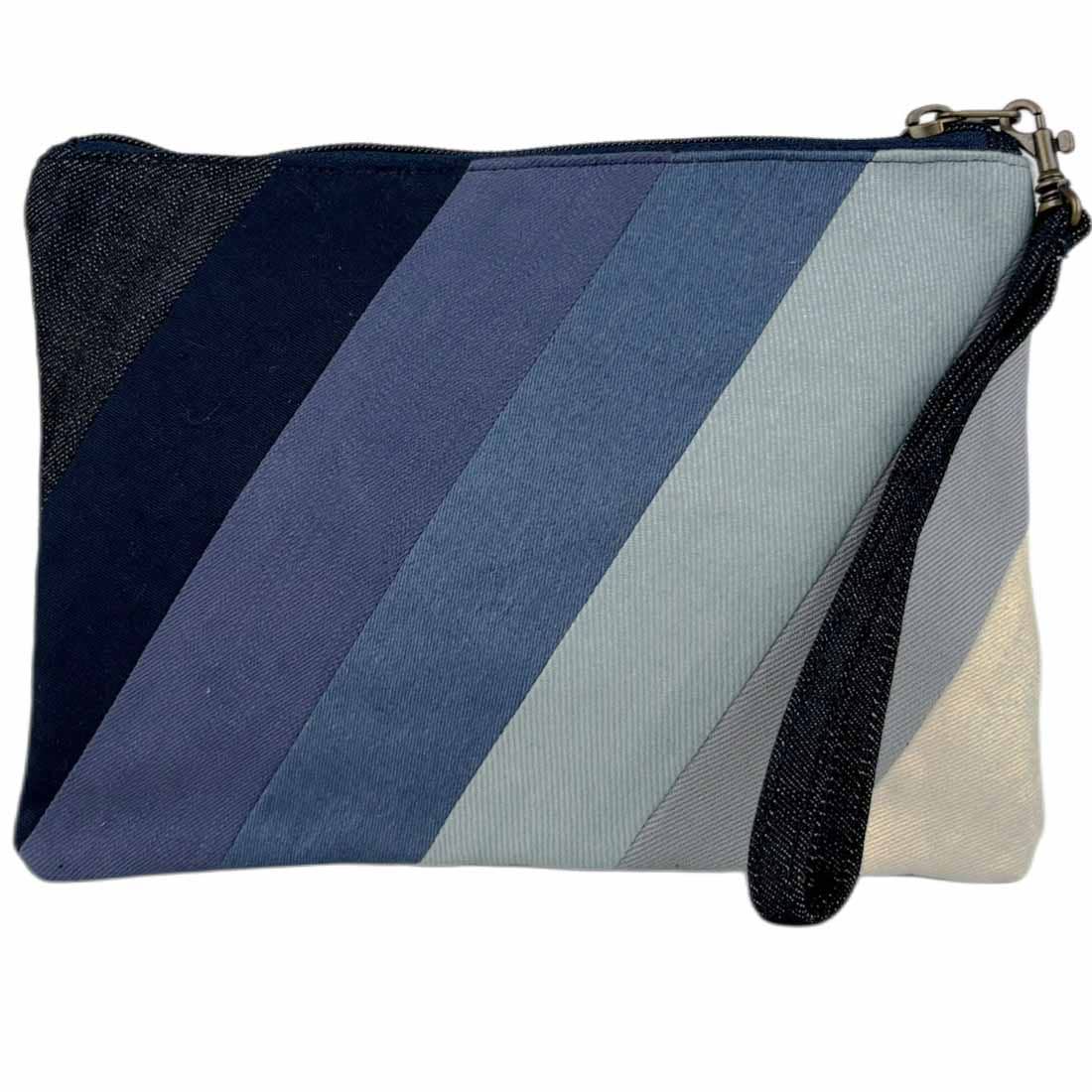 Denim Wristlet  - Striped Wristlet Pouch - Blue Stripe Purse