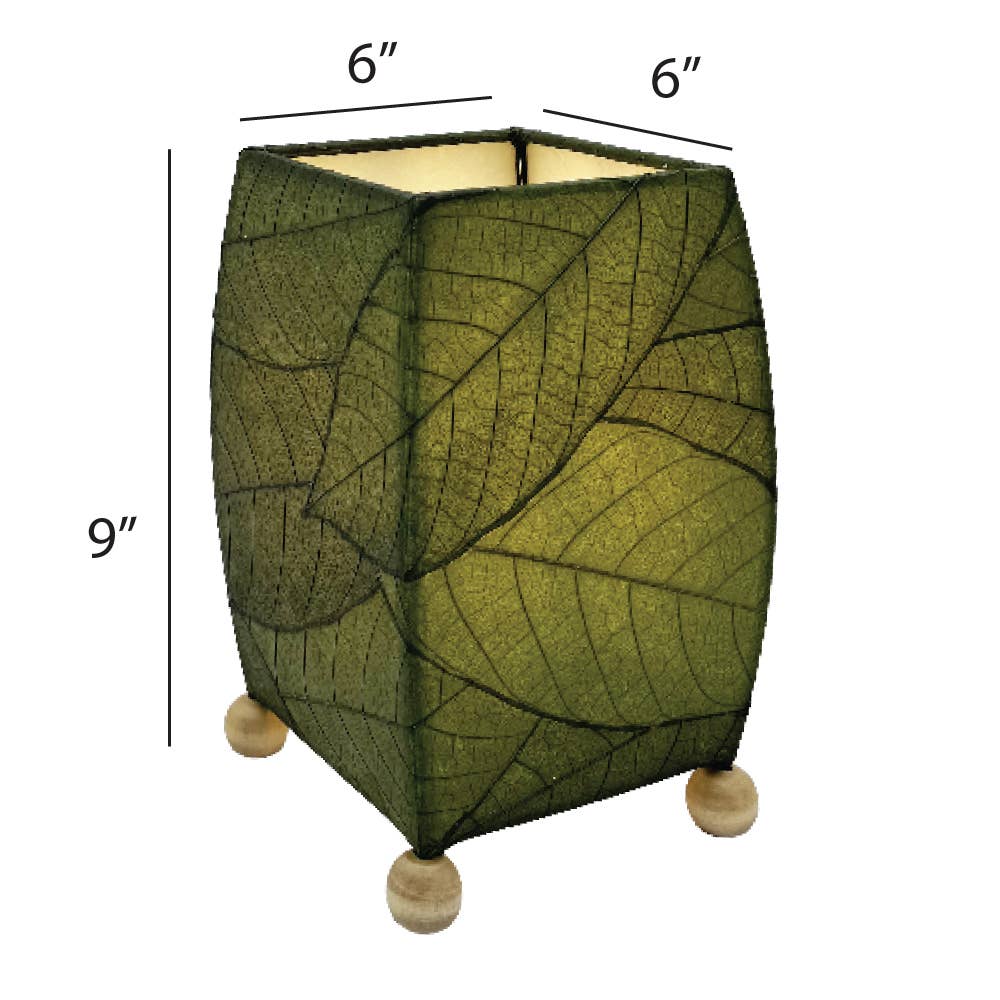 Mini Square Cocoa Leaf Lamp Green, Shade Real Leaves
