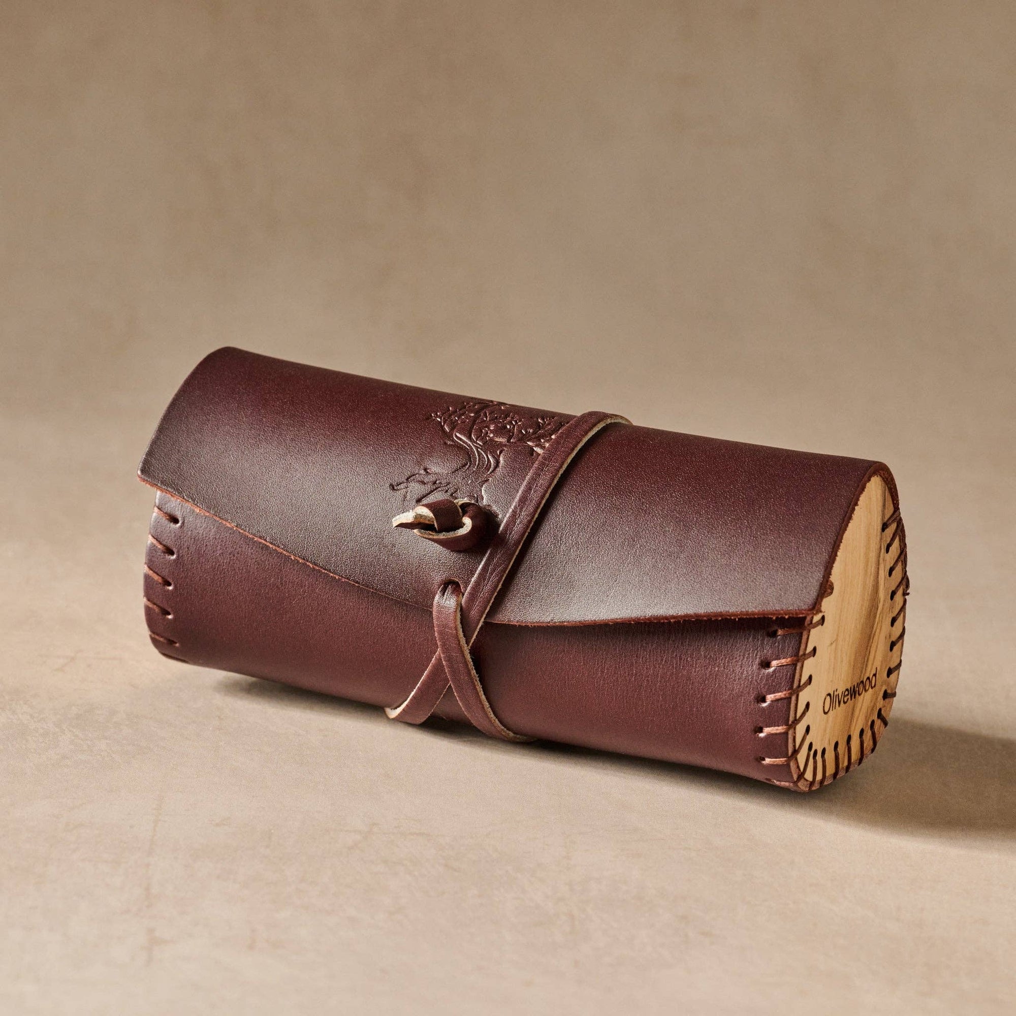 * Asif Leather &amp; Olive Wood Eyeglass Case