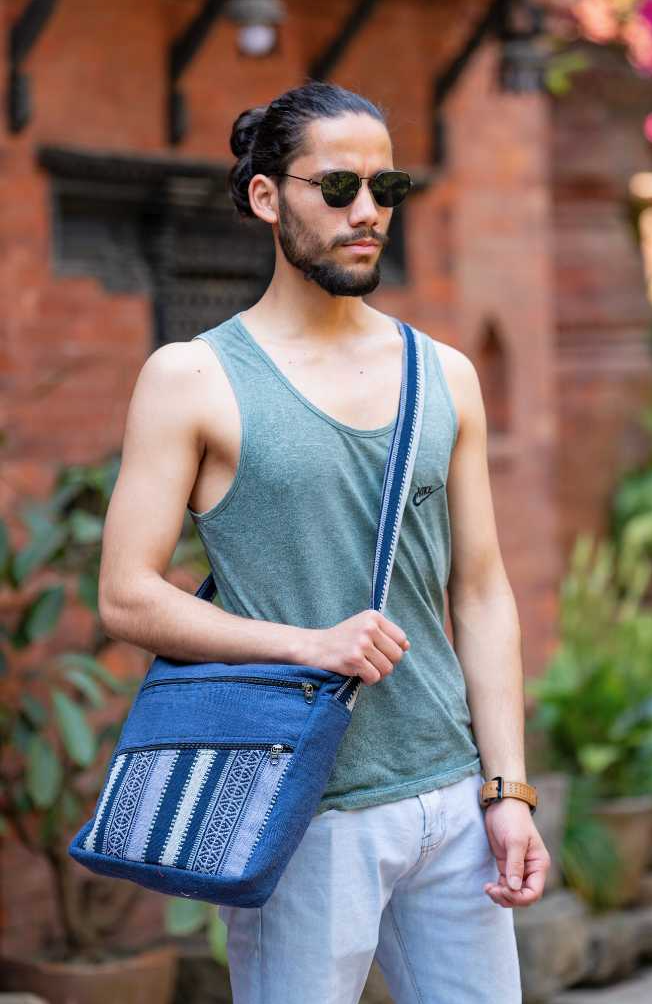 Multi Zip Pocket Unisex Cotton Striped Gyari Travel Bag