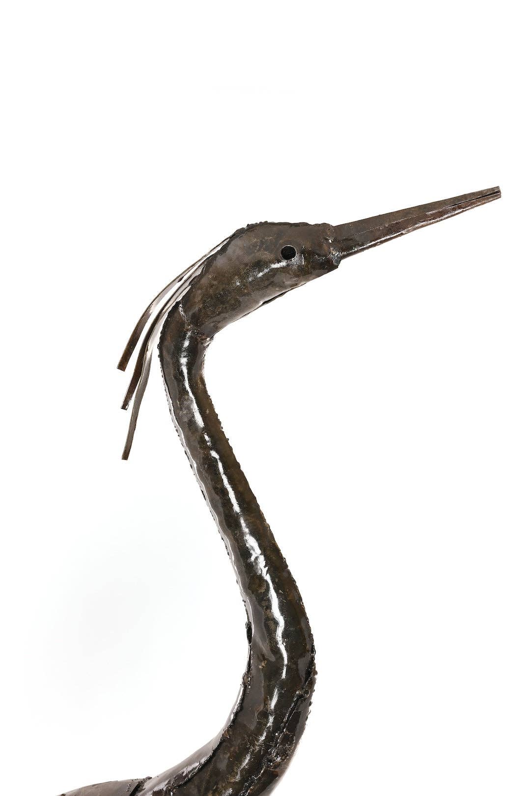 Attentive Stork Recycled Metal Sculpture