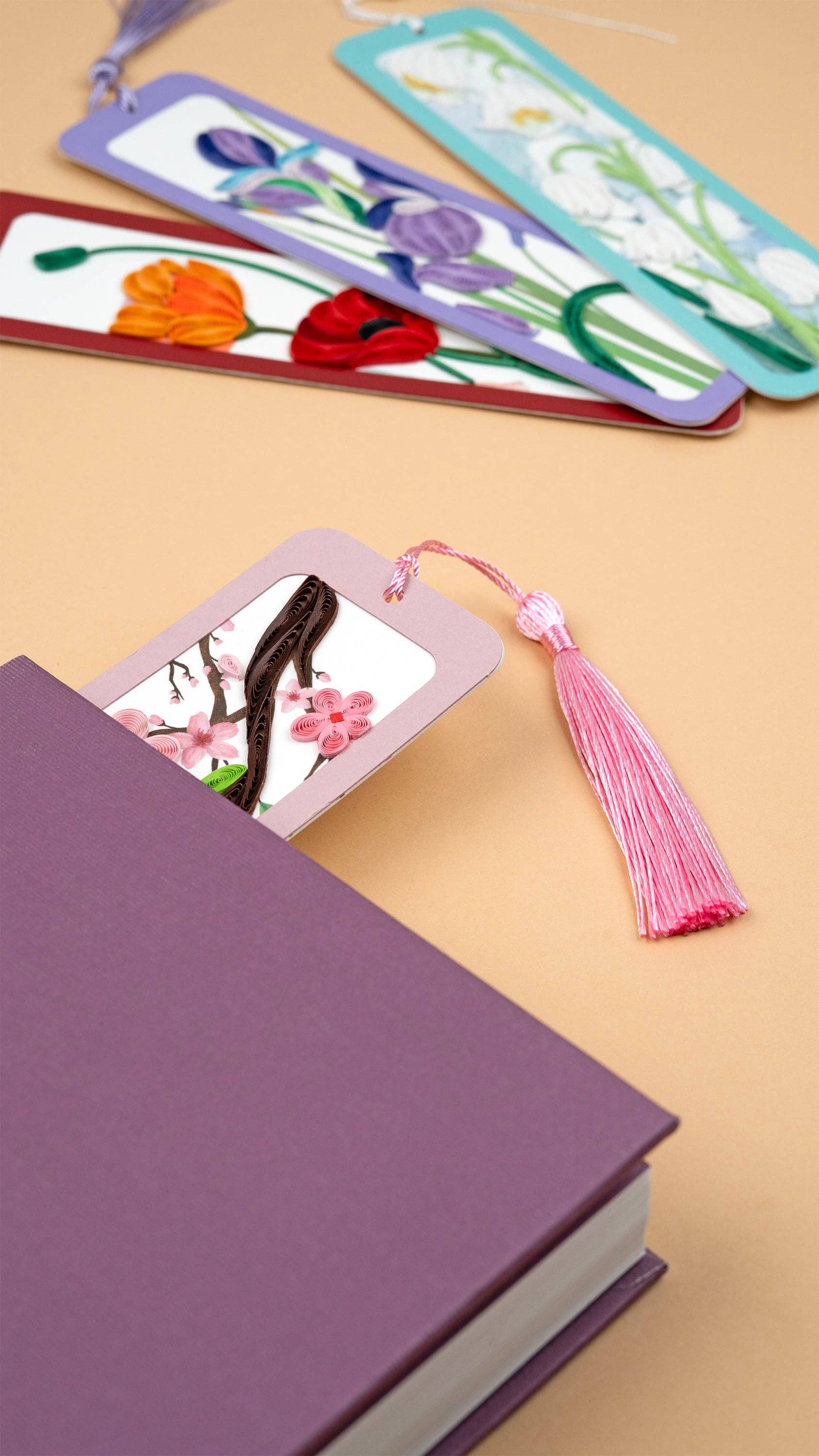 Handmade Quilled Paper Cherry Blossoms Bookmark