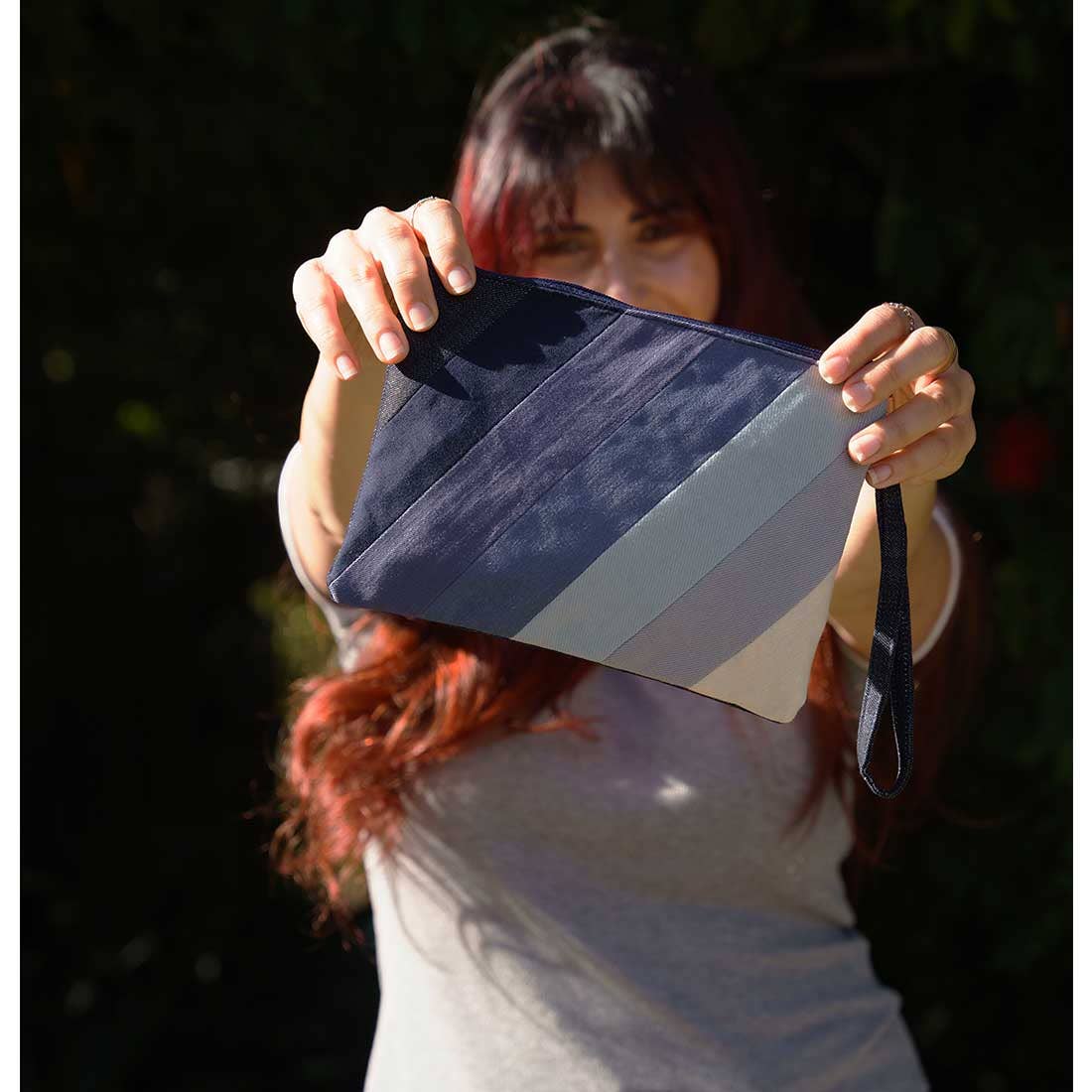 Denim Wristlet  - Striped Wristlet Pouch - Blue Stripe Purse