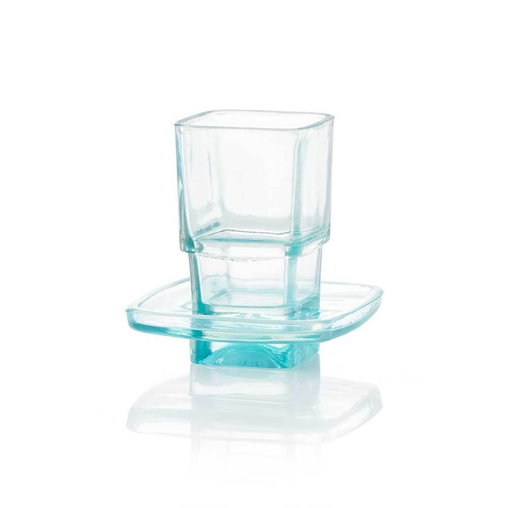 Teal Recycled Glass Cup &amp; Dish Bathroom Set