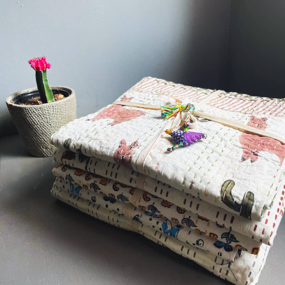 Baby Block Printed Kantha Blanket - Fish Print