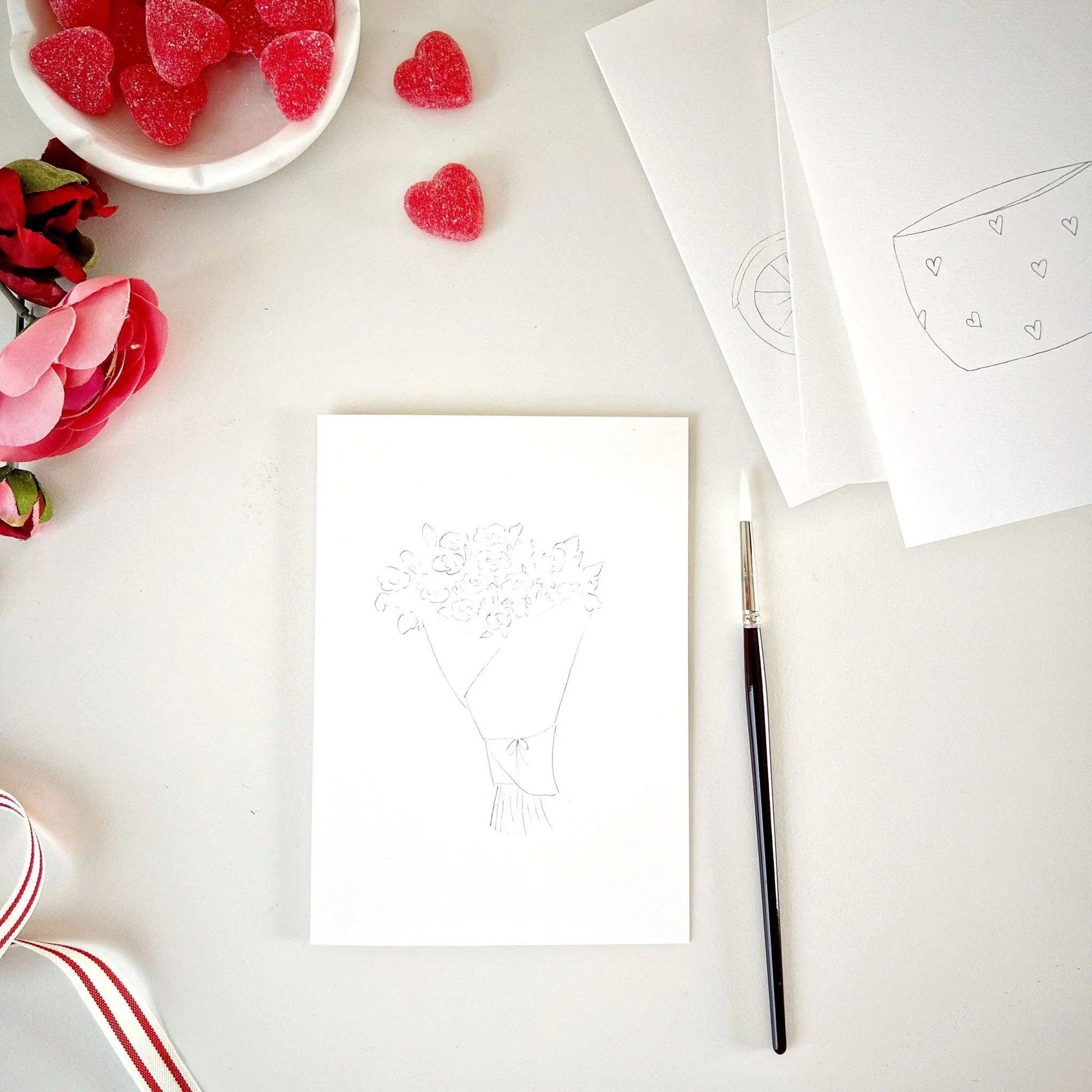 Love sweet love paintable watercolor notecard set