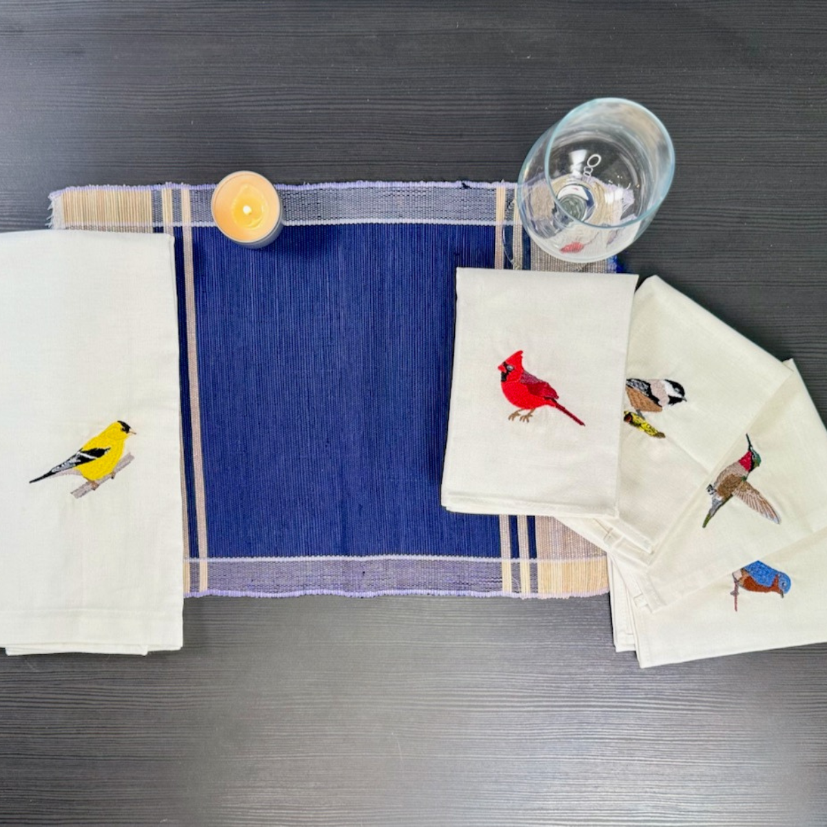 100% Cotton Kitchen Tea Towels with Bird Embroidery