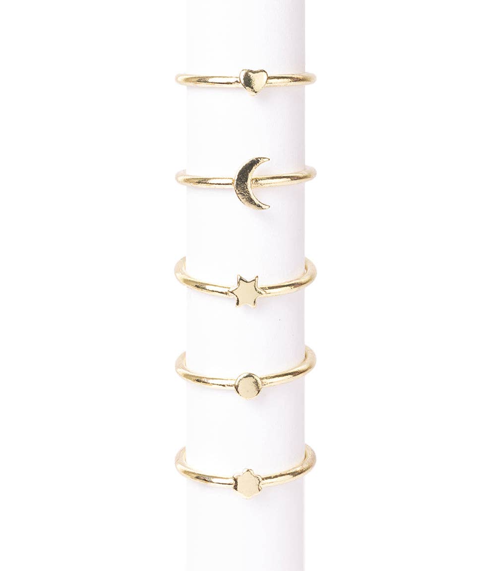 Prema Assorted Charm Stacking Rings - Gold Tone