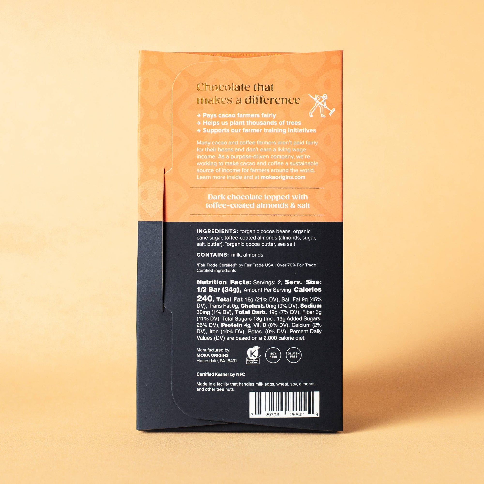 Organic Dark Chocolate Bar – Toffee Almond (72%)
