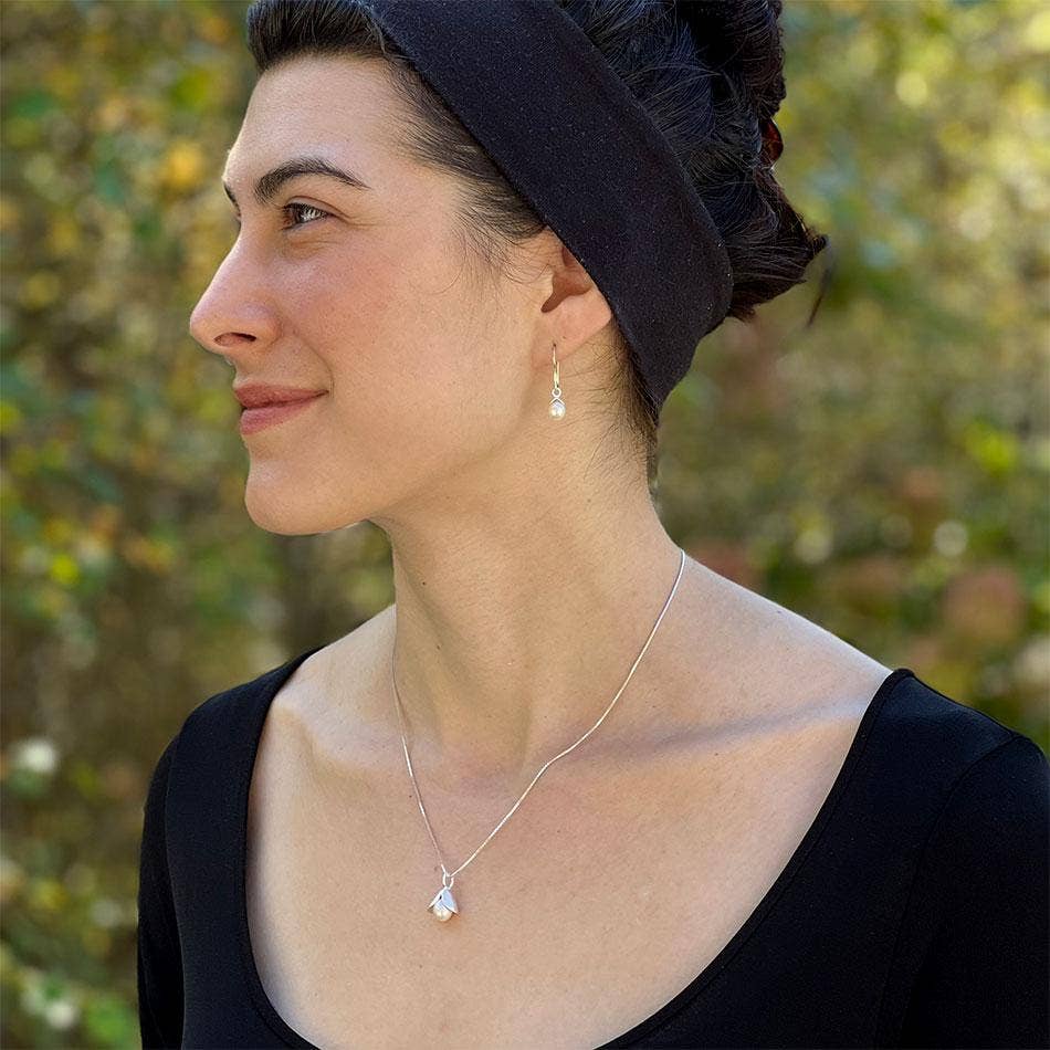 Acorn Pearl Earrings - Sterling Silver, Indonesia