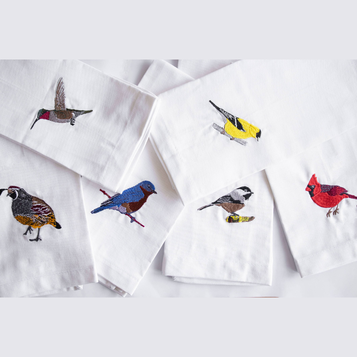 100% Cotton Kitchen Tea Towels with Bird Embroidery