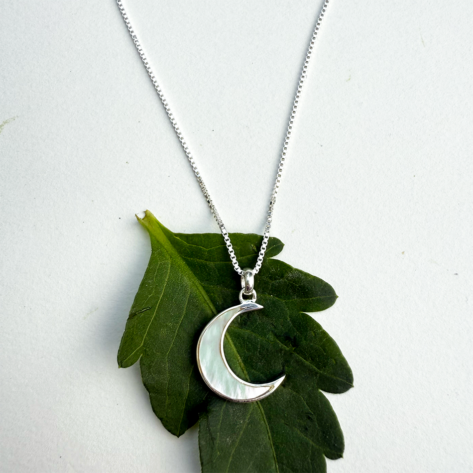 Mother-of-Pearl Moon Necklace - Sterling Silver, Indonesia