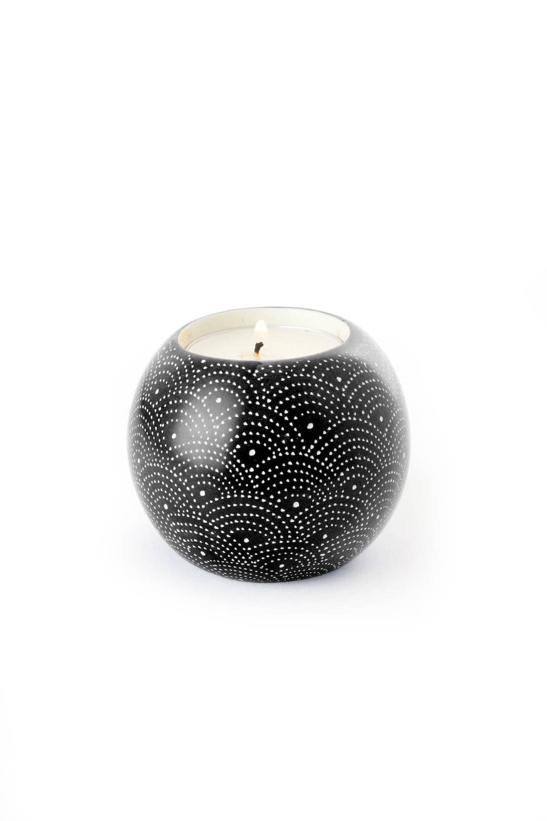Black Deco Dot 2" Sphere Soapstone Tea Light Candle Holder