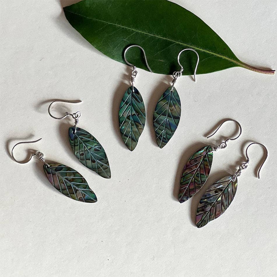 Abalone New Leaf Earrings - Sterling Silver, Indonesia