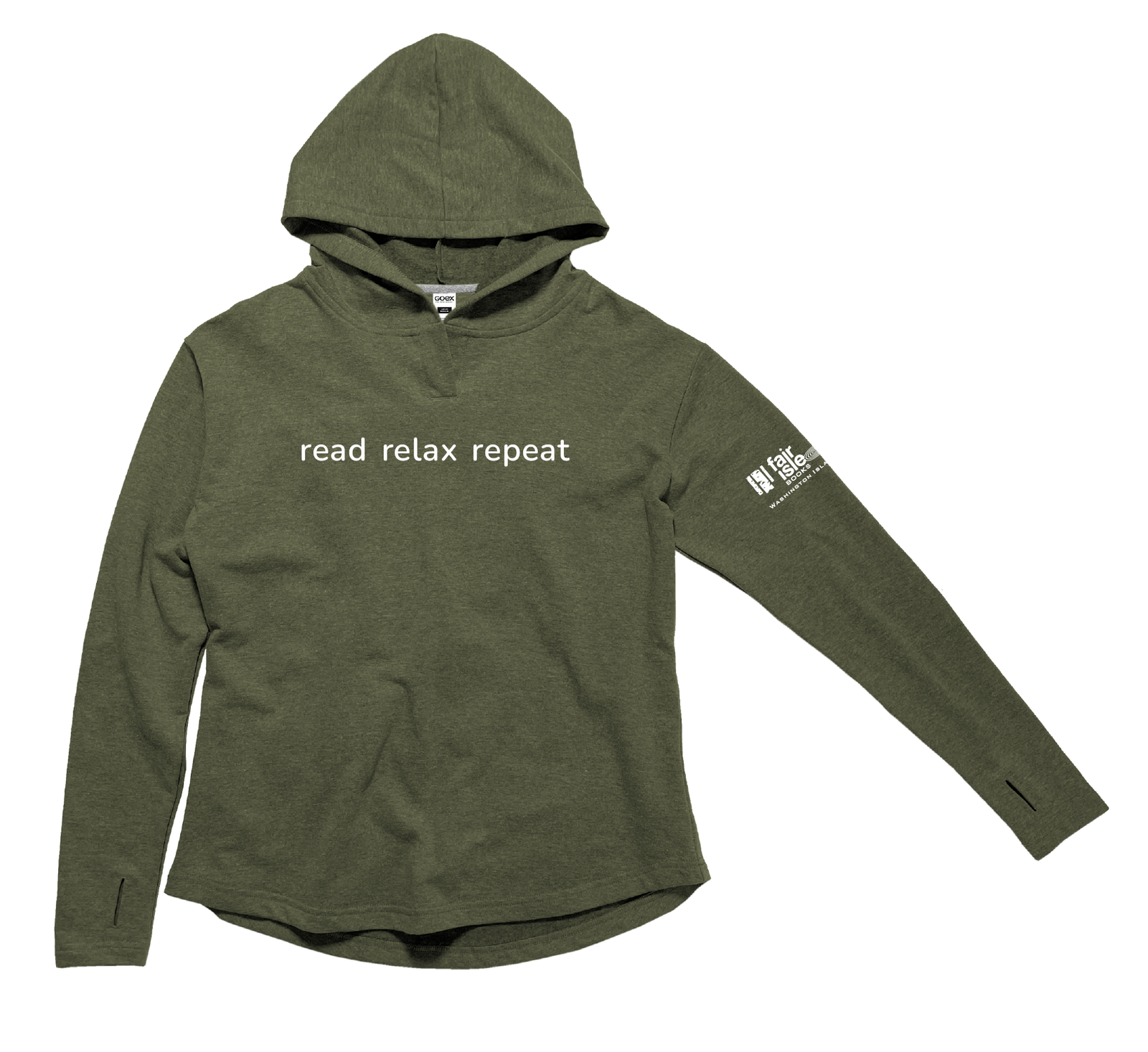 read relax repeat olive or gray weekender fleece = ladies sizing