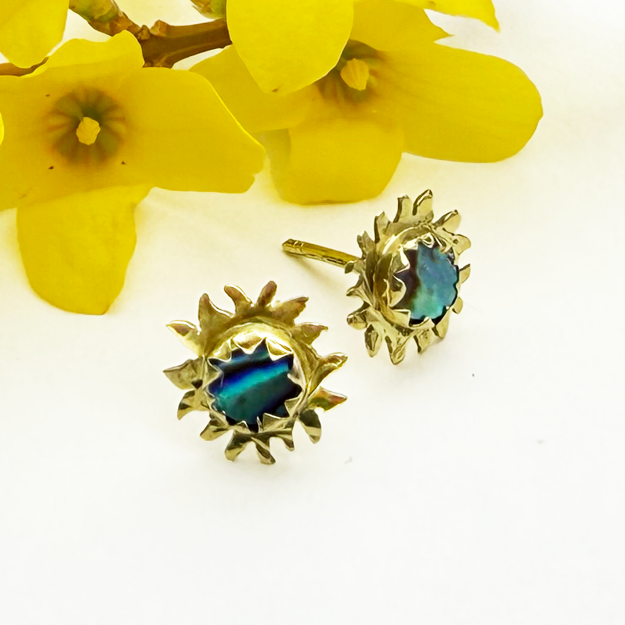 Abalone Sun Mini Studs - Brass, Indonesia