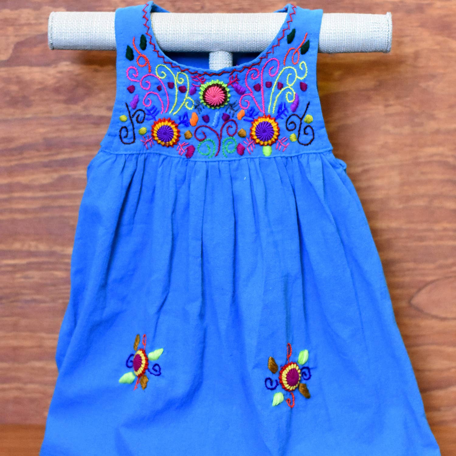 Blue Girl's Embroidered Sleeveless Dress