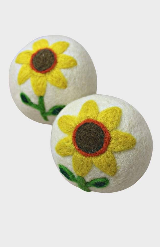 Handfelted Wool Dryer Balls- Sunflowers, Set of 2